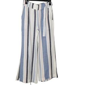 INDIGO Rein linen blend striped pants with bottom split. Size M